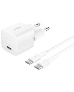 Belkin USB-C 25W Lader + USB-C/USB-C-kabel - Wit